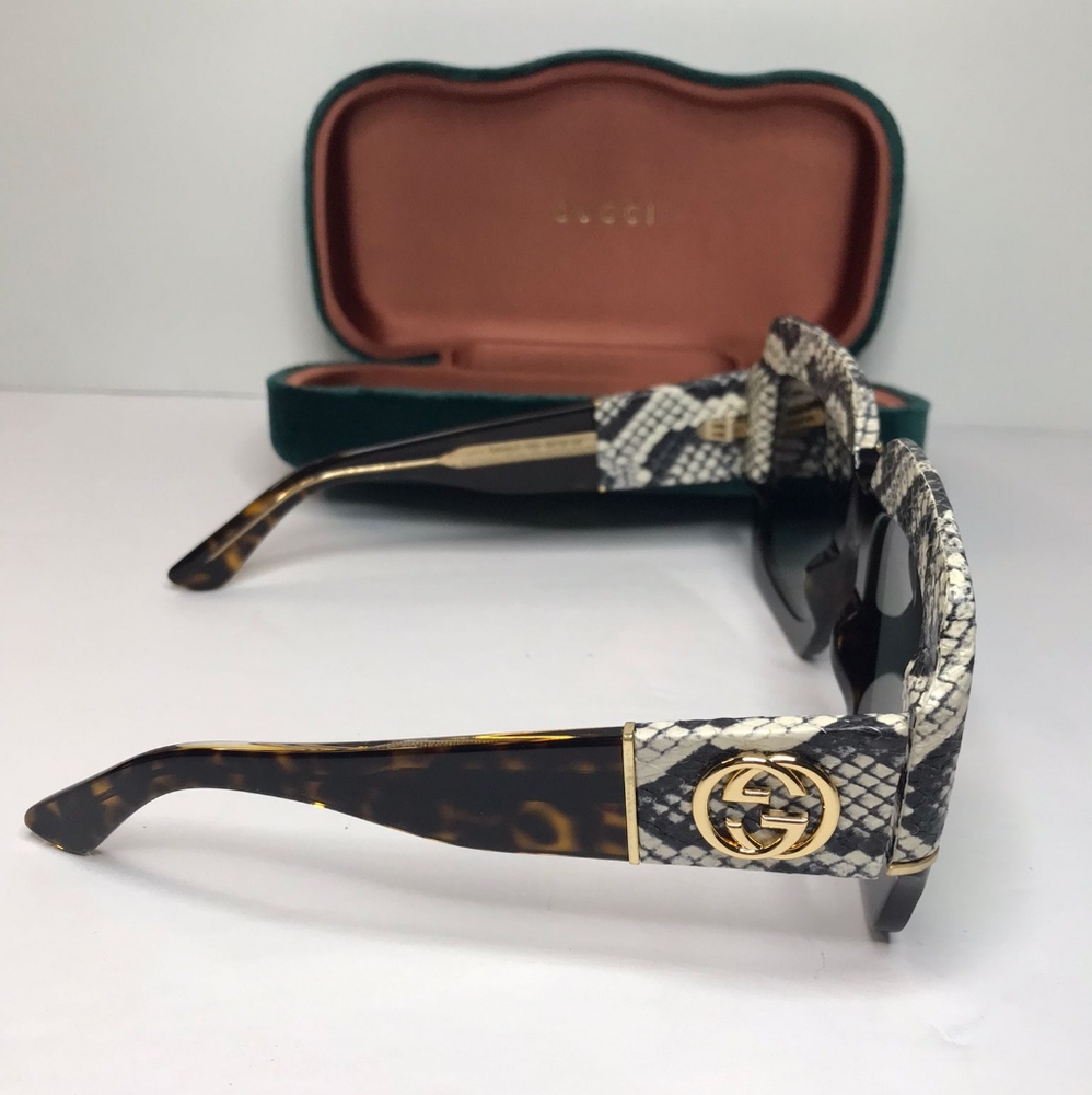 New- 💯 Original Gucci 0484 Havana Pink Snake Fantasy Leather Fashion Oversize - Picture 7 of 17